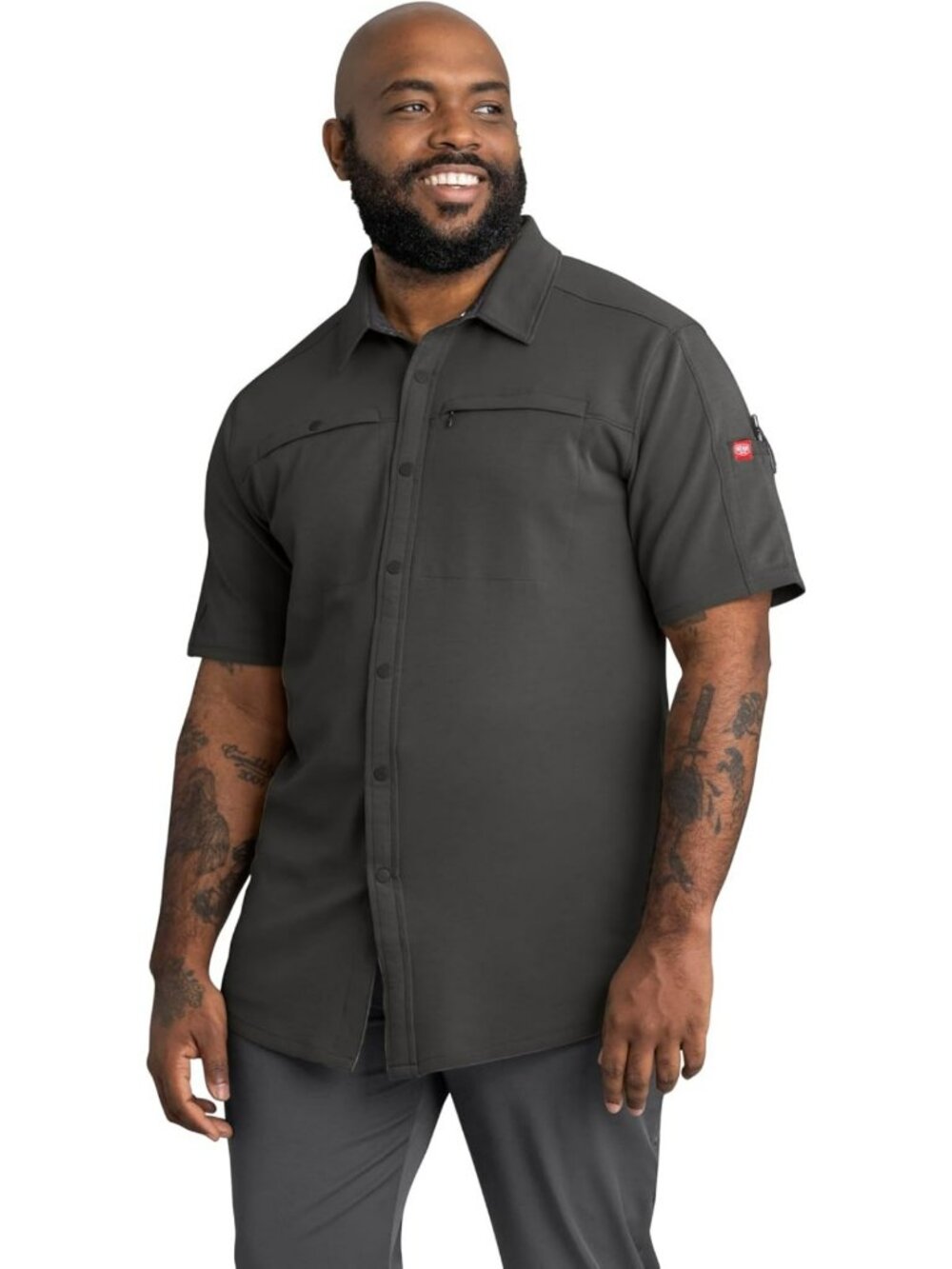 Men's Short Sleeve Work Shirt - Snap Front Jersey, Comfortable & Durable, Red